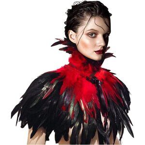 Women's Real Nature Feather Shrug Cape Lace Shawl Collar Witch Cosplay Costumes